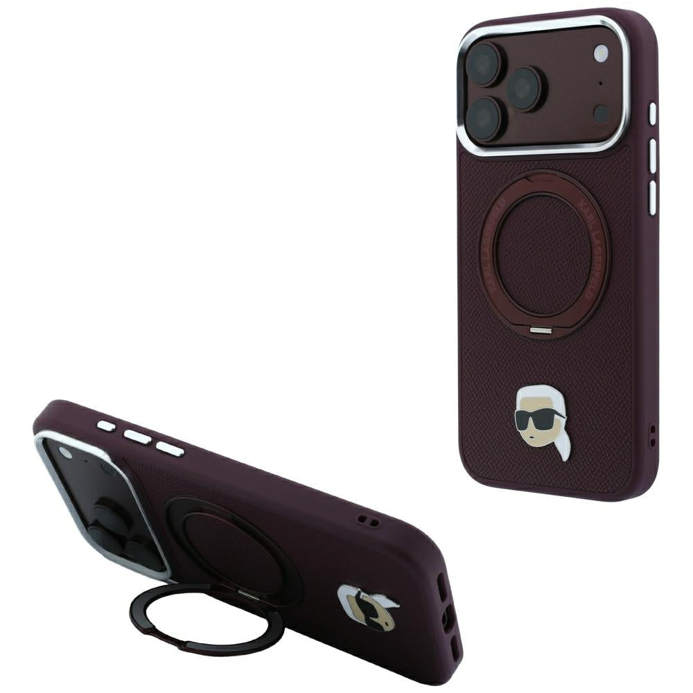Custodia MagSafe per Apple iPhone 18 Pro Max / 17 Pro Max, Karl Lagerfeld, Ring Stand 360 Karl Pin, Vinaccia