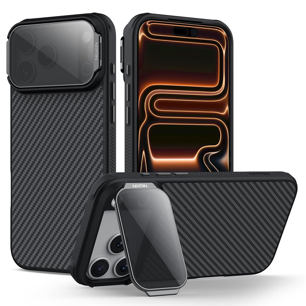 Custodia MagSafe per Apple iPhone 18 Pro Max / 17 Pro Max, Nillkin, CarboProp con copertura trasparente nera per lenti, Nera