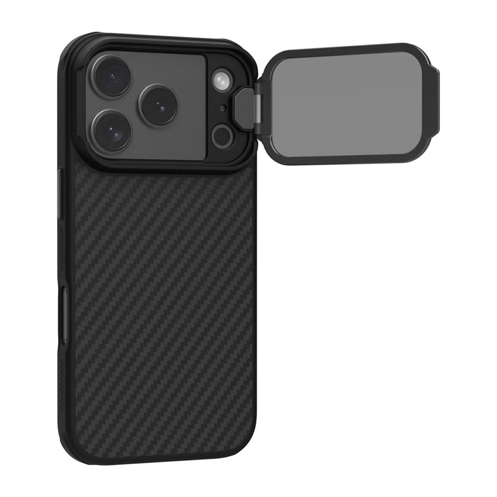Custodia MagSafe per Apple iPhone 18 Pro Max / 17 Pro Max, Nillkin, CarboProp con copertura trasparente nera per lenti, Nera