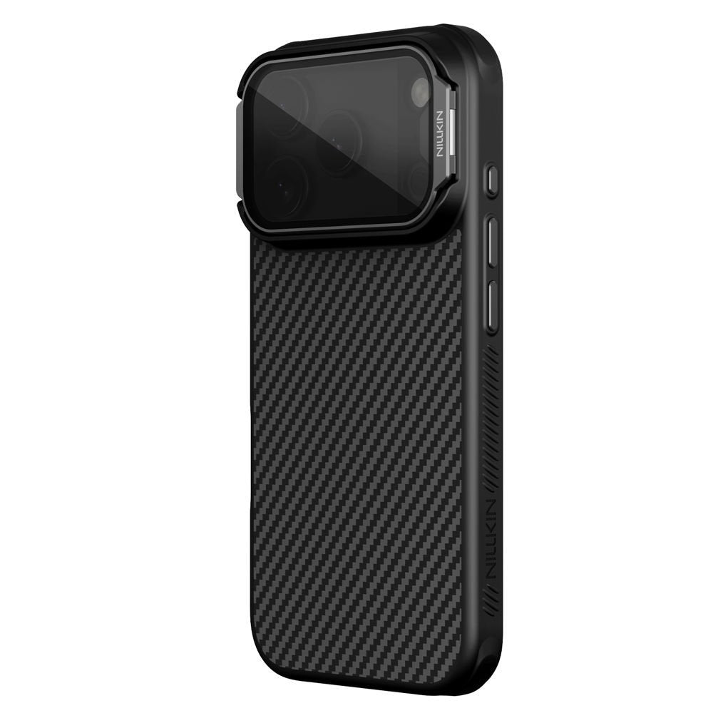 Custodia MagSafe per Apple iPhone 18 Pro Max / 17 Pro Max, Nillkin, CarboProp con copertura trasparente nera per lenti, Nera