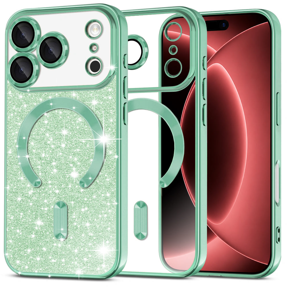Custodia MagSafe per Apple iPhone 18 Pro Max / 17 Pro Max, Techsuit, Luxury Glitter, Verde Chiaro