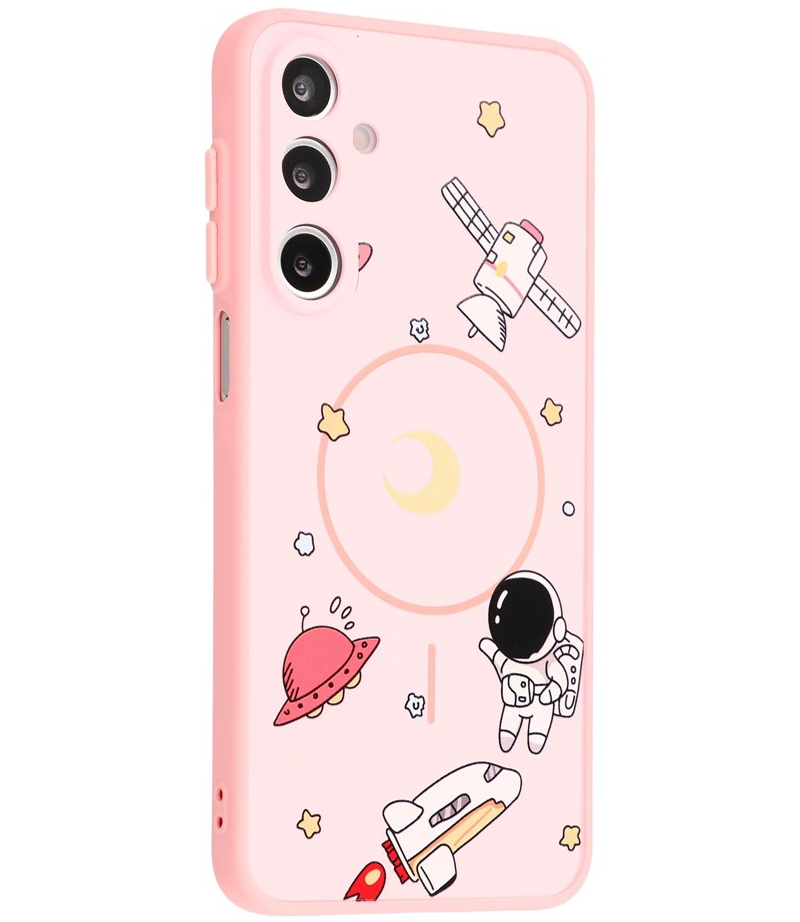 Custodia MagSafe per Samsung Galaxy A16 5G A166 / A16 4G A165, OEM, Astronauta Cartoon, Rosa