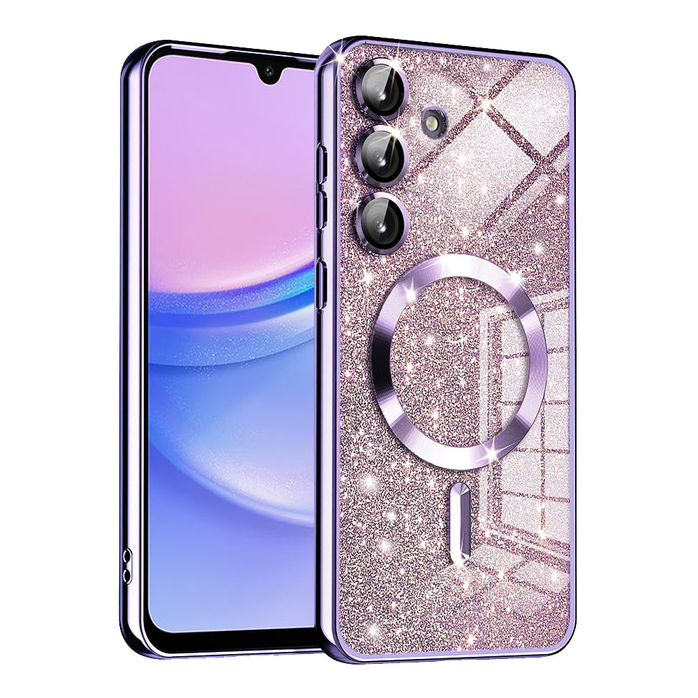 Custodia MagSafe per Samsung Galaxy A15 5G A156 / A15 A155, Techsuit, Luxury Glitter, Viola Chiaro