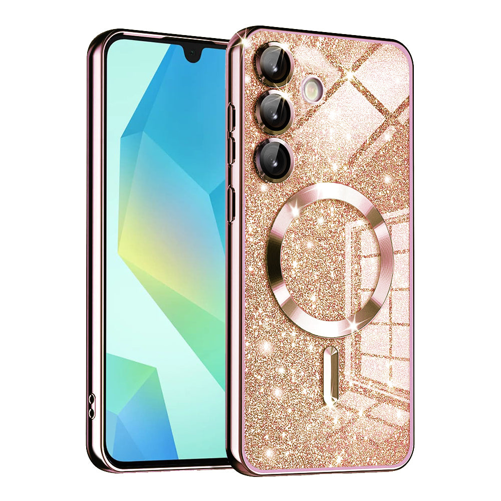Custodia MagSafe per Samsung Galaxy A16 5G A166 / A16 4G A165, Techsuit, Luxury Glitter, Rosa Dorato