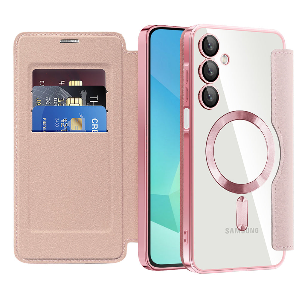 Custodia MagSafe per Samsung Galaxy A16 5G A166 / A16 4G A165, Techsuit, SmartMag Book, Rosa