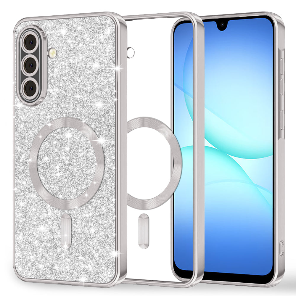 Custodia MagSafe per Samsung Galaxy A18 5G A186 / A18 4G A185 / F17 / M17 / A17 4G A175, Techsuit, Luxury Glitter, Argento