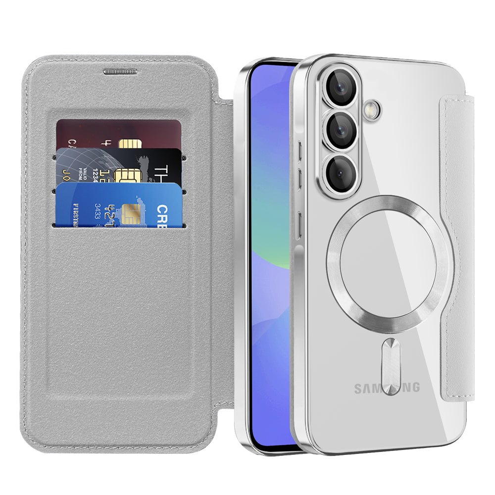 Custodia MagSafe per Samsung Galaxy A36 A366, Techsuit, SmartMag Book, Grigio
