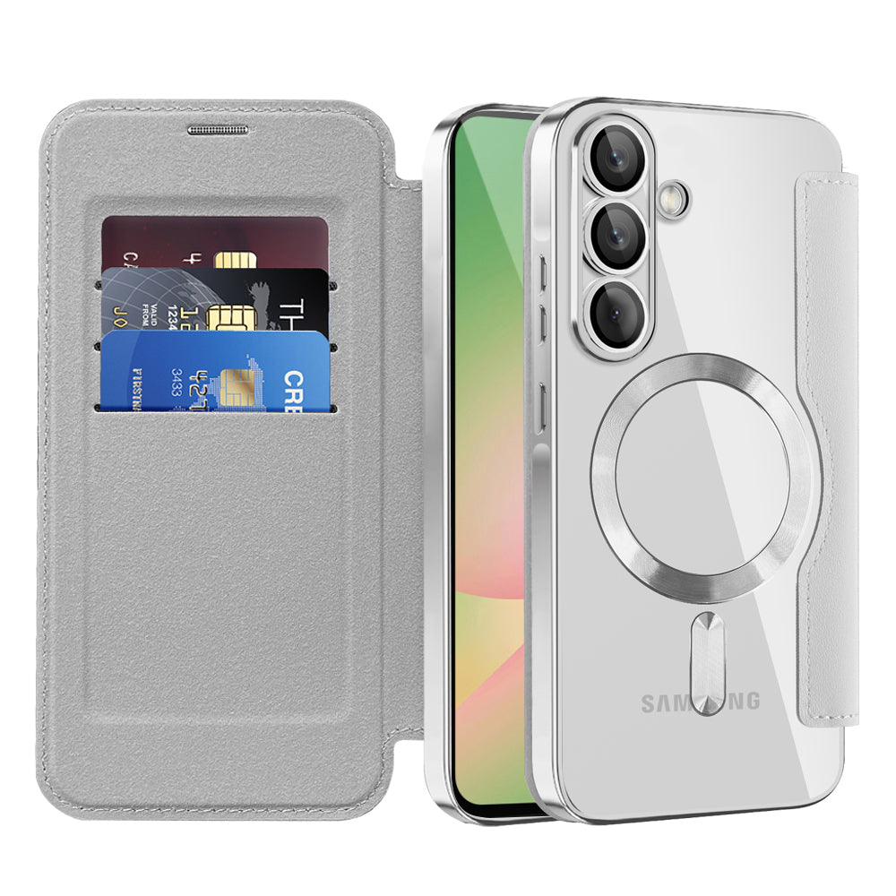 Custodia MagSafe per Samsung Galaxy A56 A566, Techsuit, SmartMag Book, Grigio