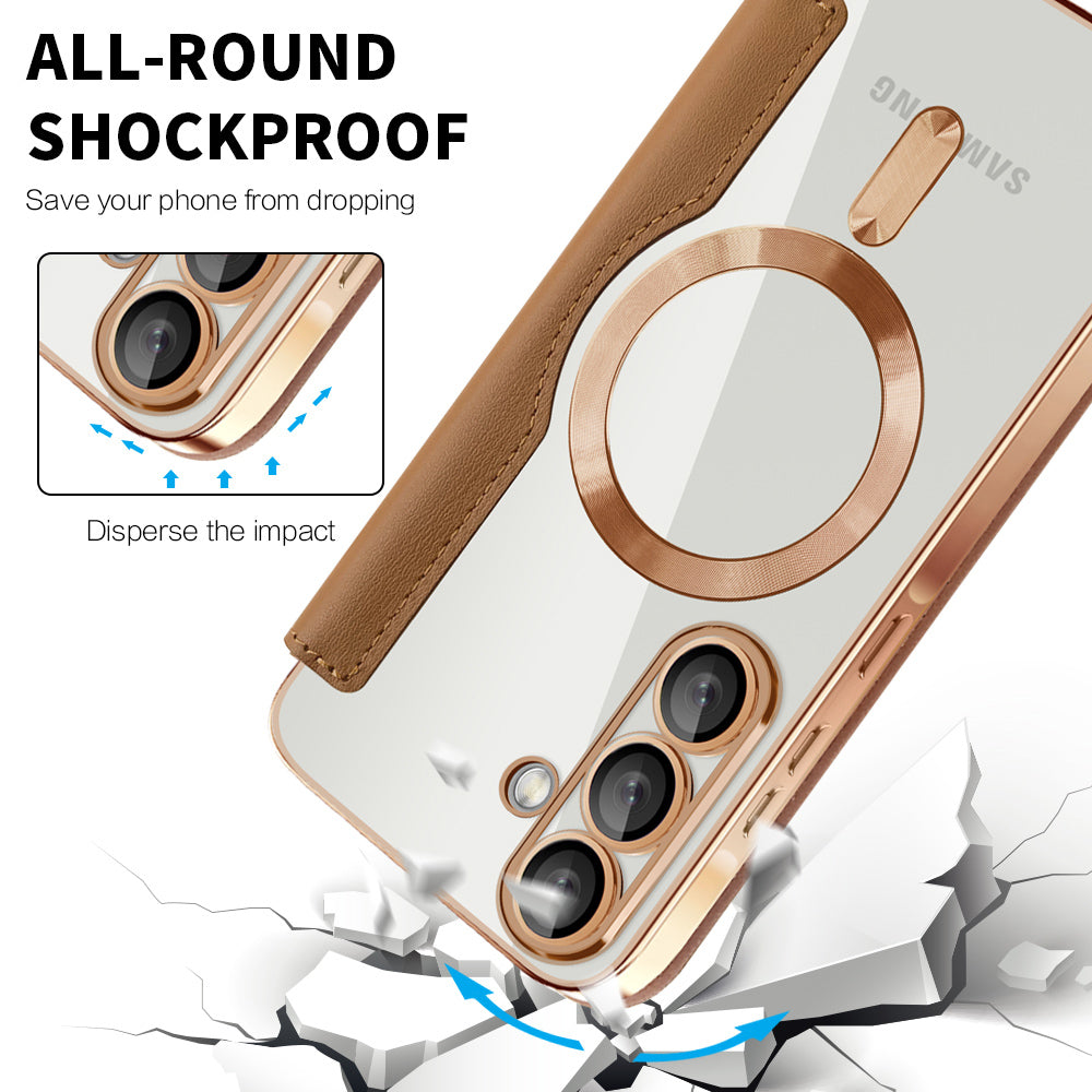 Custodia MagSafe per Samsung Galaxy A56 A566, Techsuit, SmartMag Book, Marrone