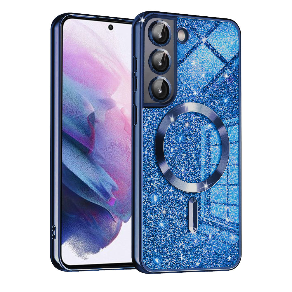 Custodia MagSafe per Samsung Galaxy S21 5G G991, Techsuit, Luxury Glitter, Blu Scuro