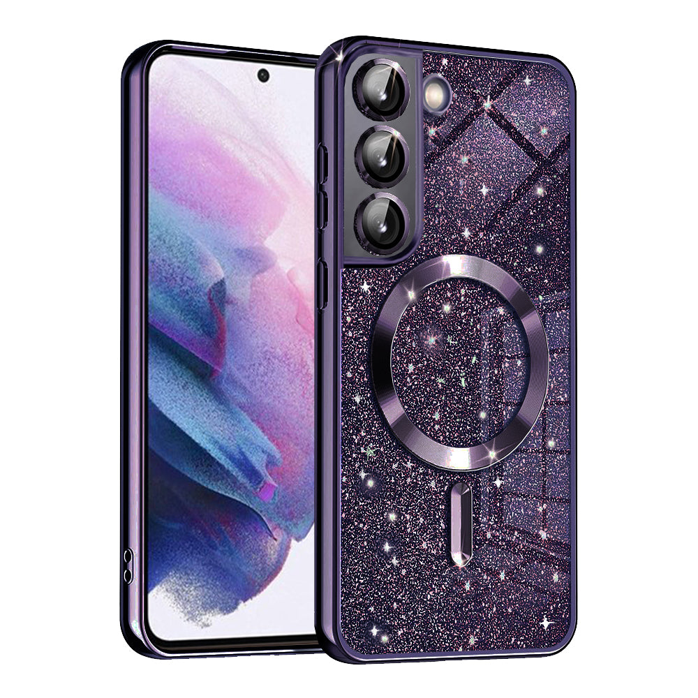 Custodia MagSafe per Samsung Galaxy S21 FE 5G G990, Techsuit, Luxury Glitter, Viola Scuro