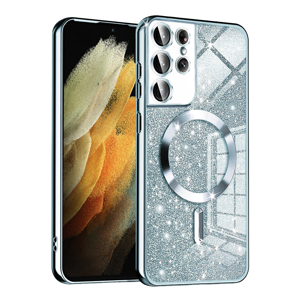 Custodia MagSafe per Samsung Galaxy S21 Ultra 5G G998, Techsuit, Luxury Glitter, Blu