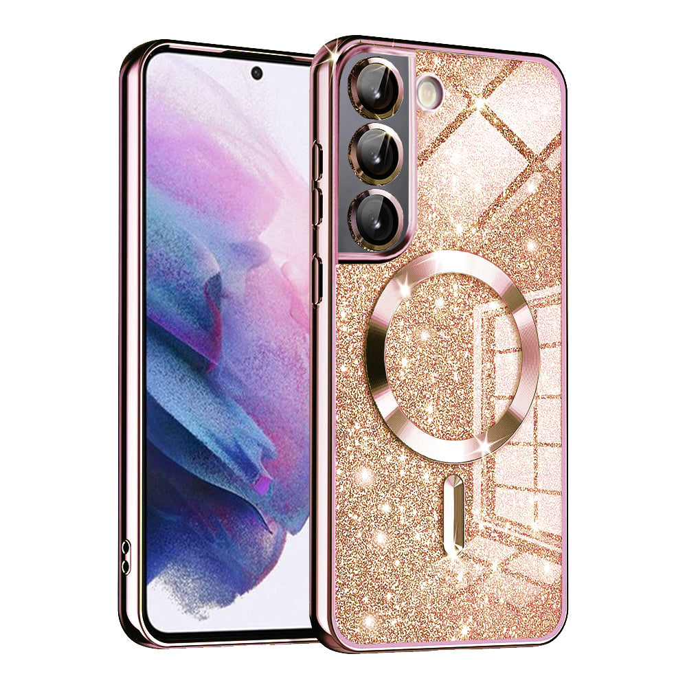 Custodia MagSafe per Samsung Galaxy S22 5G S901, Techsuit, Luxury Glitter, Rosa Dorato