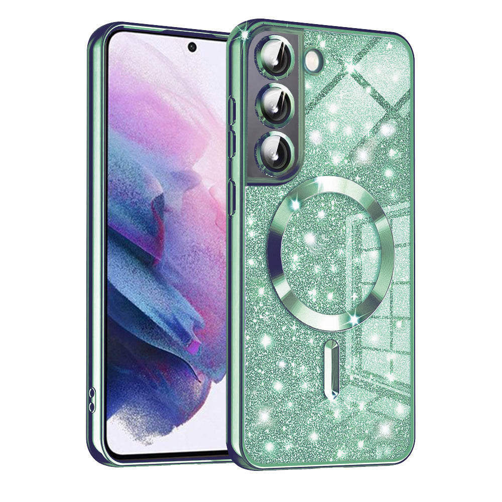 Custodia MagSafe per Samsung Galaxy S22 5G S901, Techsuit, Luxury Glitter, Verde Chiaro