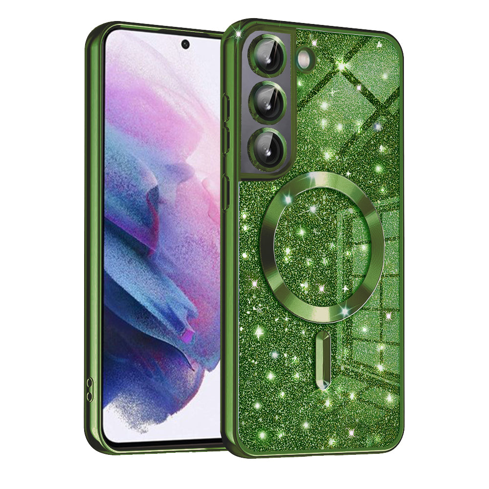 Custodia MagSafe per Samsung Galaxy S22 5G S901, Techsuit, Luxury Glitter, Verde Scuro