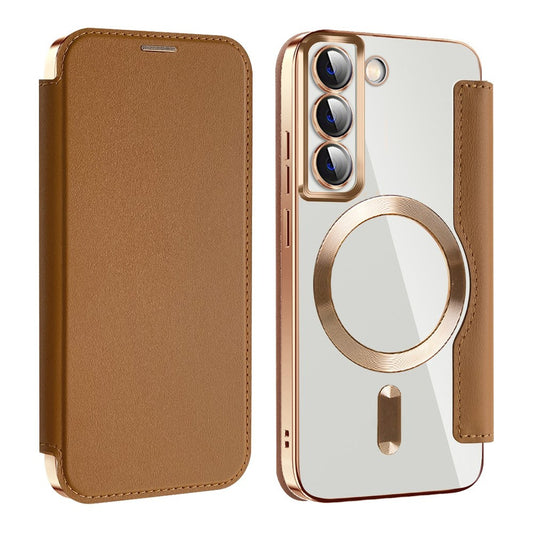 Custodia MagSafe per Samsung Galaxy S22 5G S901, Techsuit, SmartMag Book, Marrone