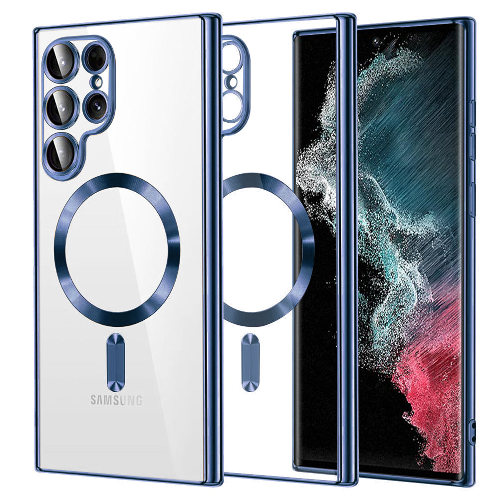Custodia MagSafe per Samsung Galaxy S22 Ultra 5G S908, Techsuit, Luxury Crystal, Blu Scuro