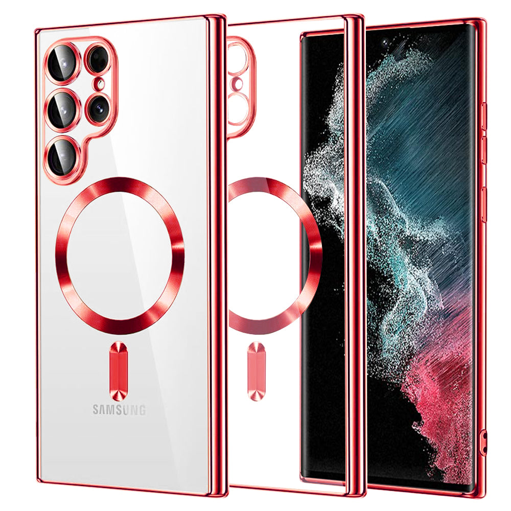 Custodia MagSafe per Samsung Galaxy S22 Ultra 5G S908, Techsuit, Luxury Crystal, Rossa