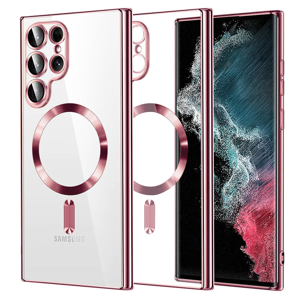 Custodia MagSafe per Samsung Galaxy S22 Ultra 5G S908, Techsuit, Luxury Crystal, Rosa