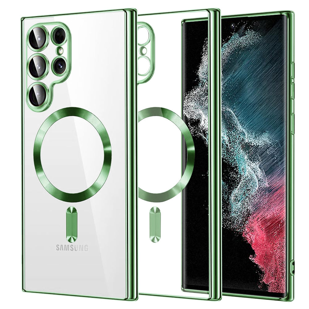 Custodia MagSafe per Samsung Galaxy S22 Ultra 5G S908, Techsuit, Luxury Crystal, Verde Chiaro