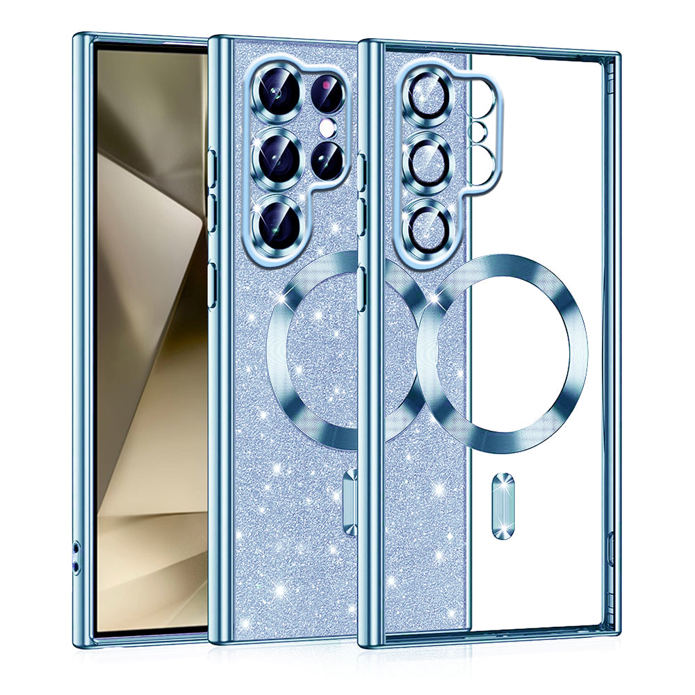 Custodia MagSafe per Samsung Galaxy S22 Ultra 5G S908, Techsuit, Luxury Glitter, Blu