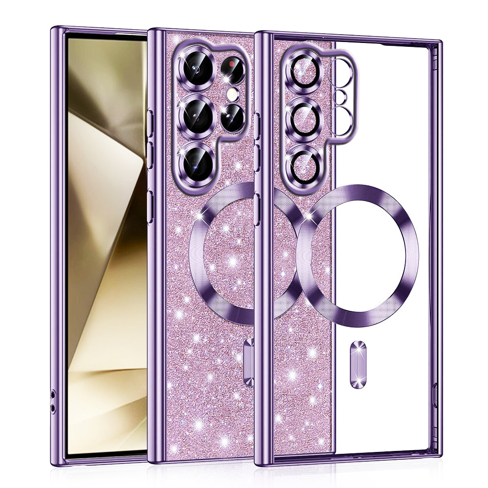 Custodia MagSafe per Samsung Galaxy S22 Ultra 5G S908, Techsuit, Luxury Glitter, Viola Chiaro
