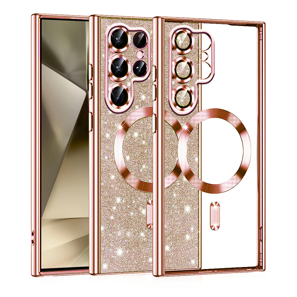 Custodia MagSafe per Samsung Galaxy S22 Ultra 5G S908, Techsuit, Luxury Glitter, Rosa Dorato