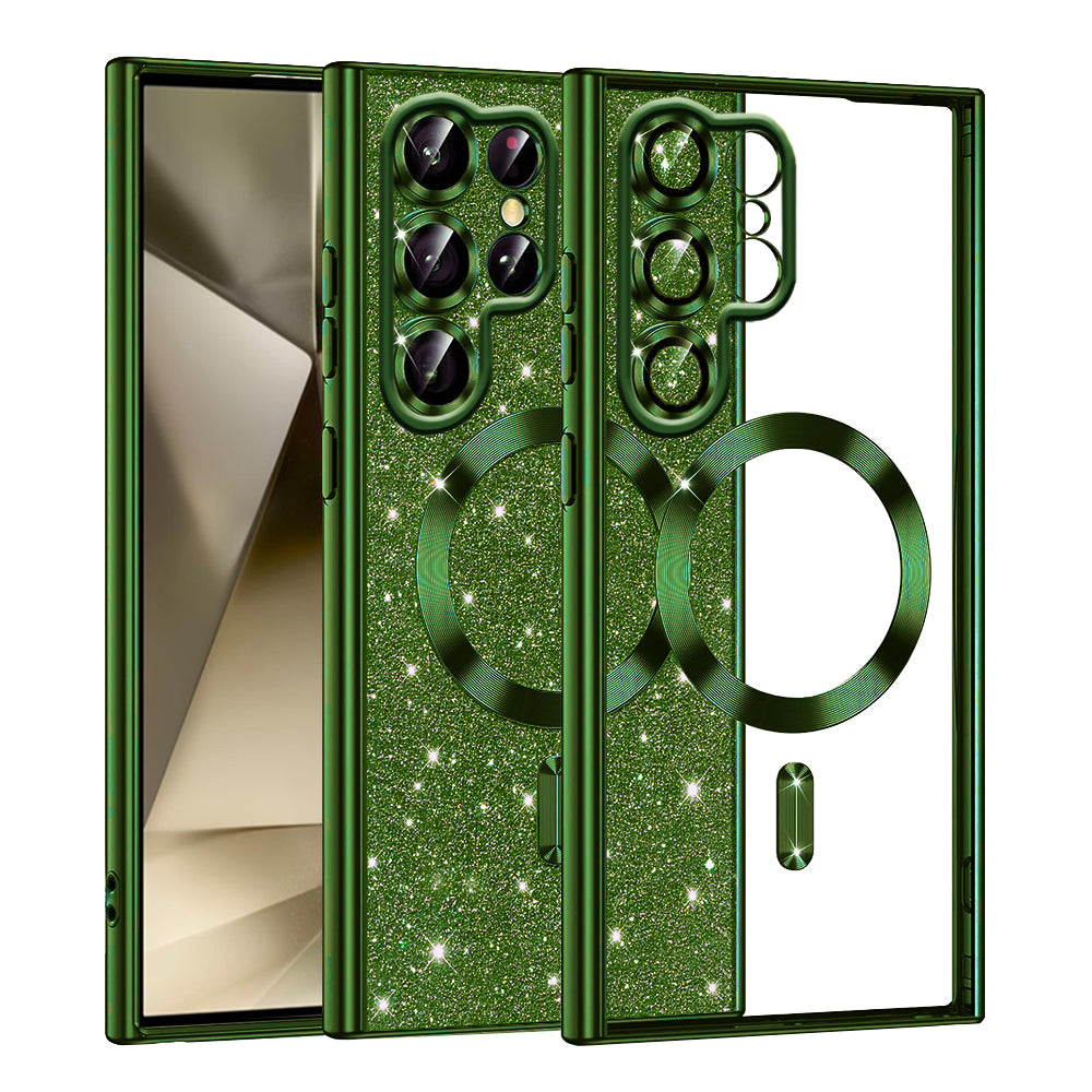 Custodia MagSafe per Samsung Galaxy S22 Ultra 5G S908, Techsuit, Luxury Glitter, Verde Scuro