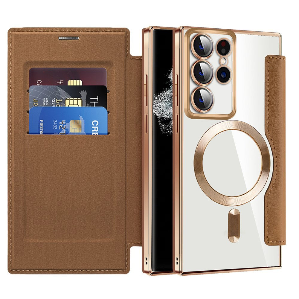Custodia MagSafe per Samsung Galaxy S22 Ultra 5G S908, Techsuit, SmartMag Book, Marrone
