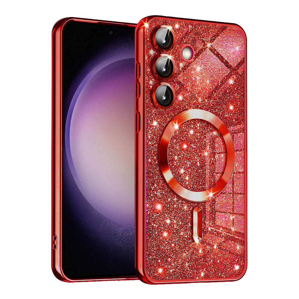 Custodia MagSafe per Samsung Galaxy S23 FE S711, Techsuit, Luxury Glitter, Rossa