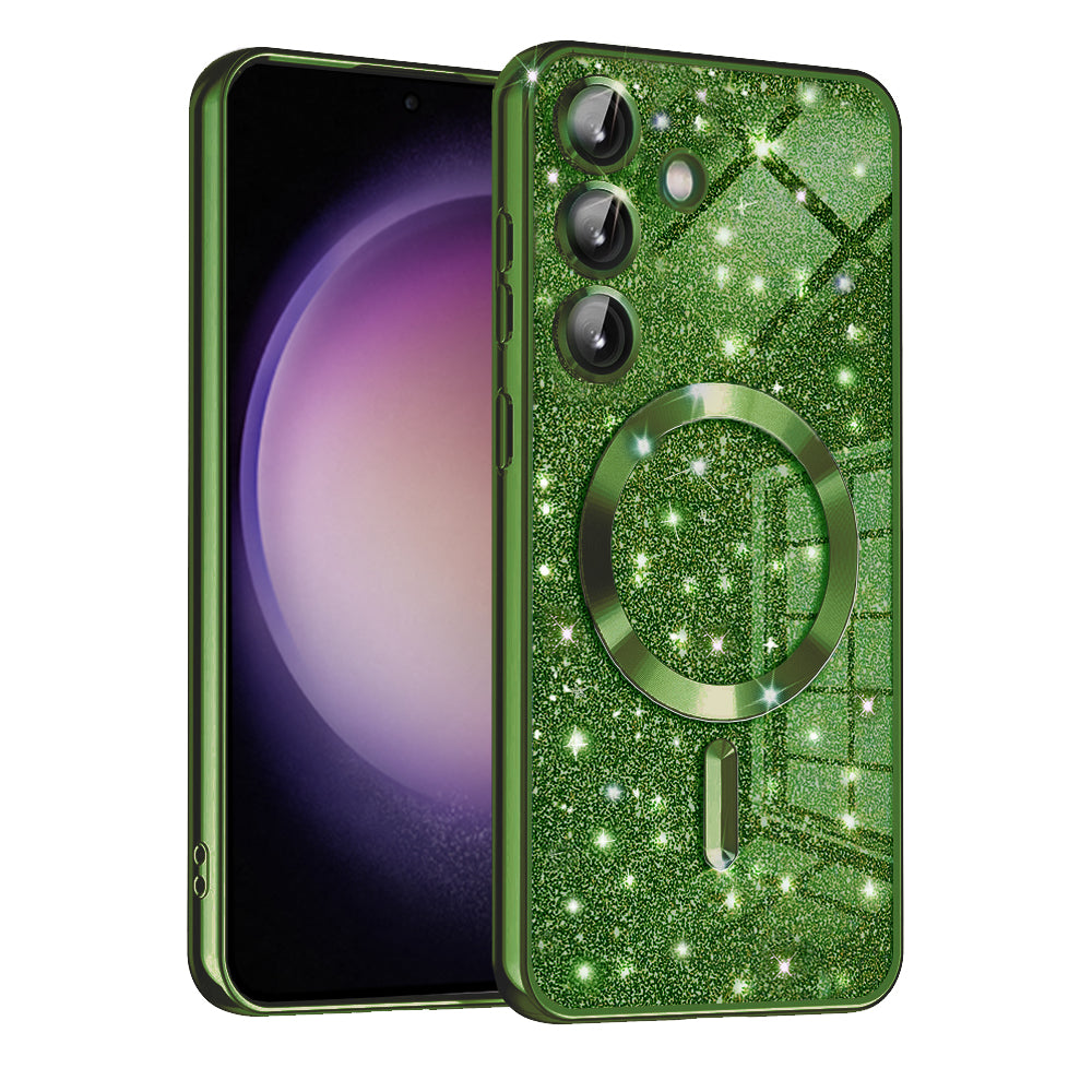 Custodia MagSafe per Samsung Galaxy S23 FE S711, Techsuit, Luxury Glitter, Verde Scuro