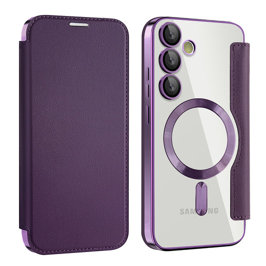 Custodia MagSafe per Samsung Galaxy S23 FE S711, Techsuit, SmartMag Book, Viola