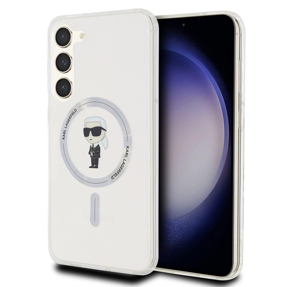 Custodia MagSafe per Samsung Galaxy S23+ S916, Karl Lagerfeld, IML Ikonik Karl, Trasparente