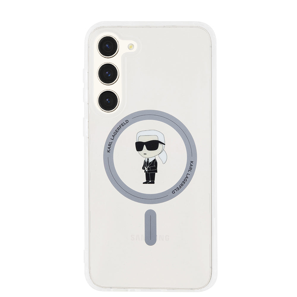 Custodia MagSafe per Samsung Galaxy S23+ S916, Karl Lagerfeld, IML Ikonik Karl, Trasparente