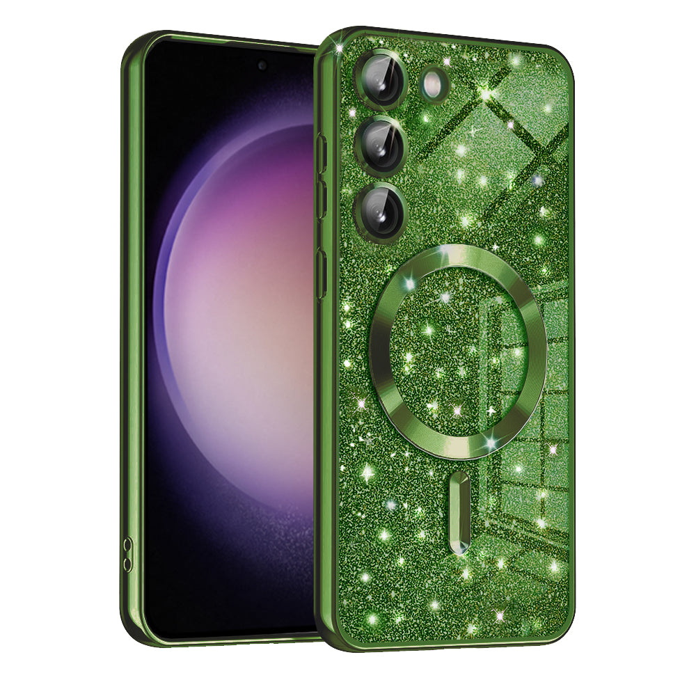 Custodia MagSafe per Samsung Galaxy S23 S911, Techsuit, Luxury Glitter, Verde Scuro