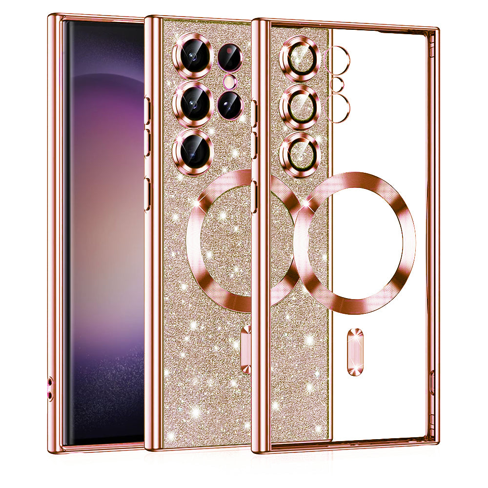 Custodia MagSafe per Samsung Galaxy S23 Ultra S918, Techsuit, Luxury Glitter, Rosa Dorato