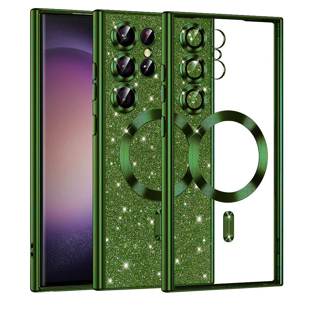 Custodia MagSafe per Samsung Galaxy S23 Ultra S918, Techsuit, Luxury Glitter, Verde Scuro