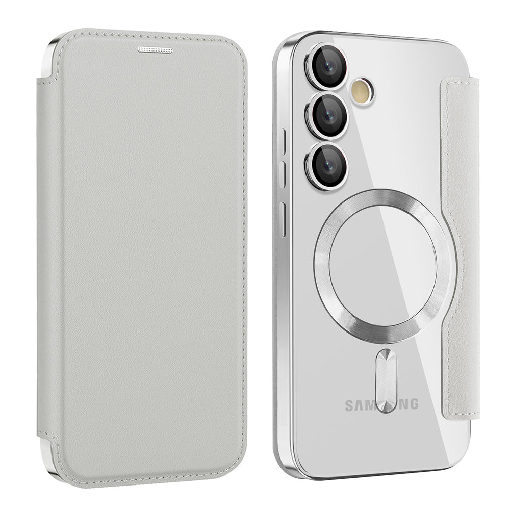Custodia MagSafe per Samsung Galaxy S24 FE S721, Techsuit, SmartMag Book, Grigio