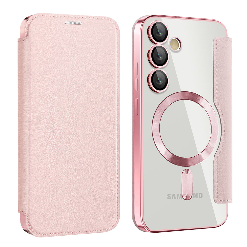 Custodia MagSafe per Samsung Galaxy S24 FE S721, Techsuit, SmartMag Book, Rosa