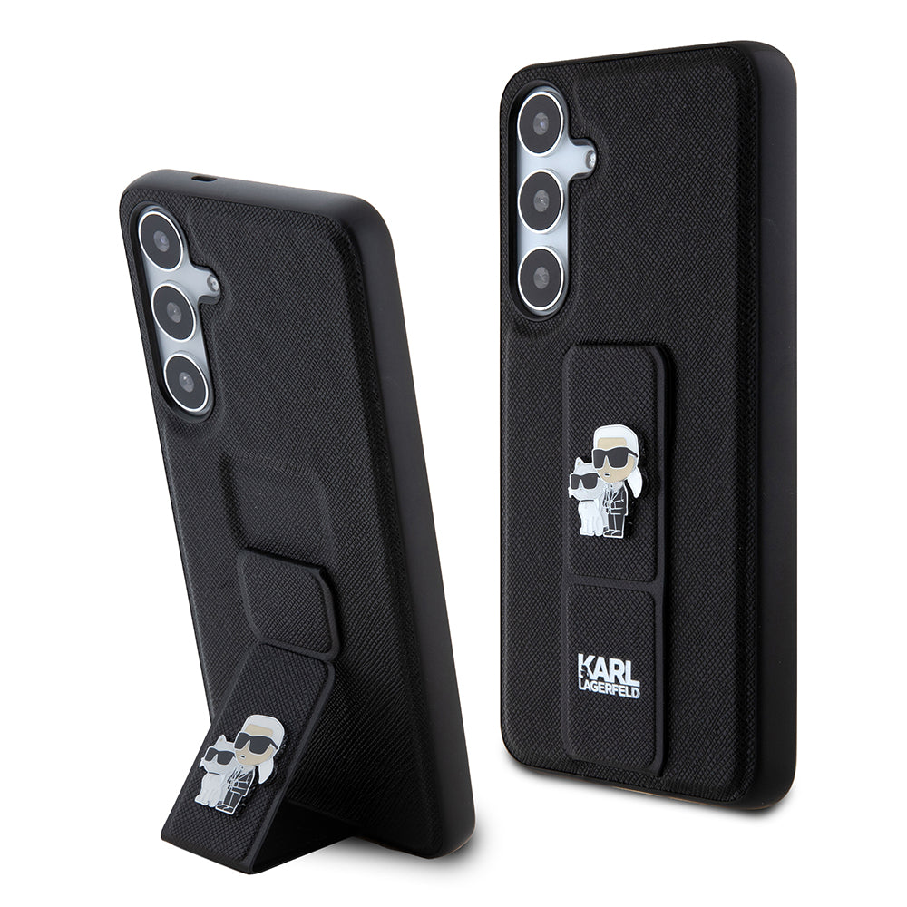Custodia MagSafe per Samsung Galaxy S24+ S926, Karl Lagerfeld, Saffiano Gripstand Karl & Choupette, Nera