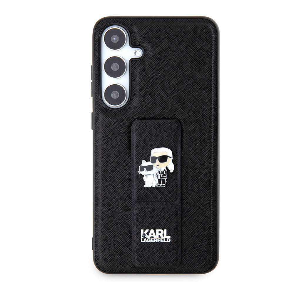 Custodia MagSafe per Samsung Galaxy S24+ S926, Karl Lagerfeld, Saffiano Gripstand Karl & Choupette, Nera