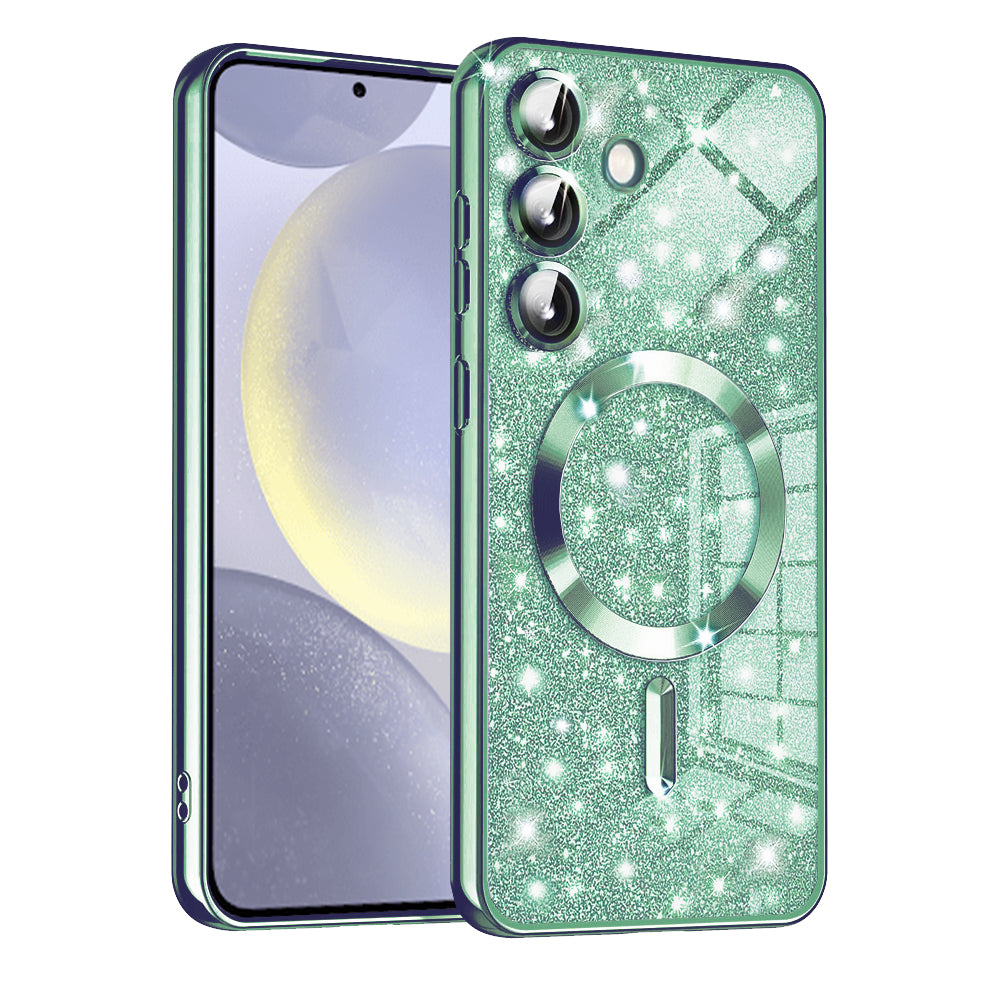 Custodia MagSafe per Samsung Galaxy S24+ S926, Techsuit, Luxury Glitter, Verde Chiaro