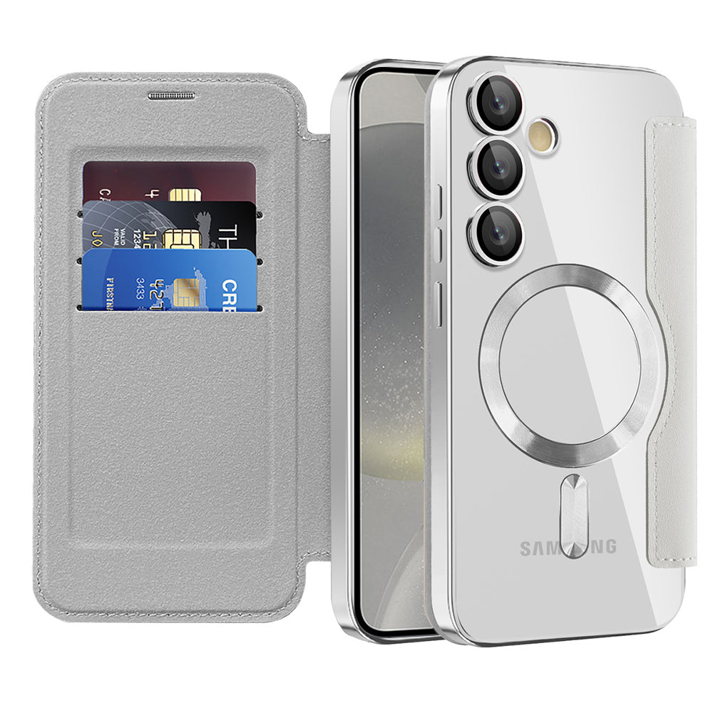 Custodia MagSafe per Samsung Galaxy S24+ S926, Techsuit, SmartMag Book, Grigio