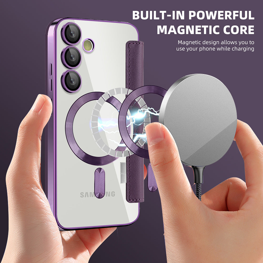 Custodia MagSafe per Samsung Galaxy S24+ S926, Techsuit, SmartMag Book, Viola