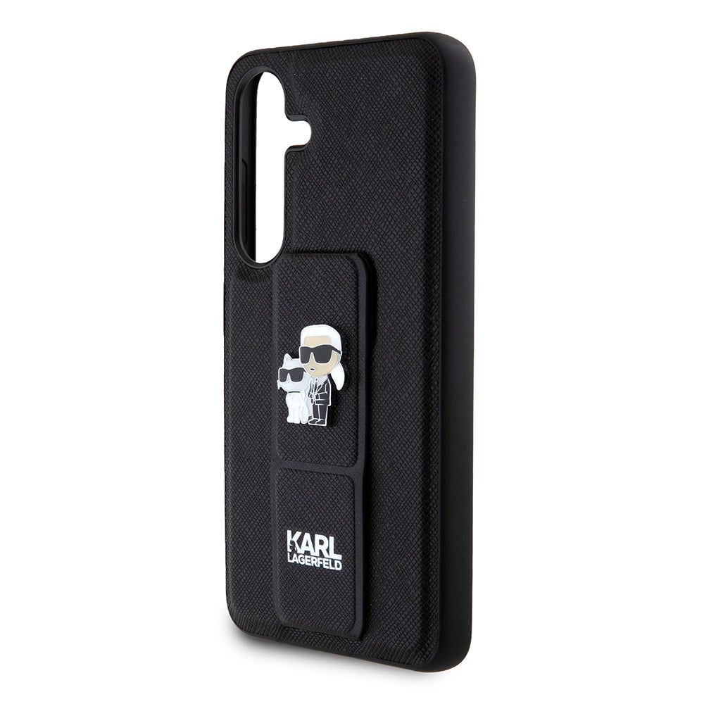 Custodia MagSafe per Samsung Galaxy S24 S921, Karl Lagerfeld, Saffiano Gripstand Karl & Choupette, Nera