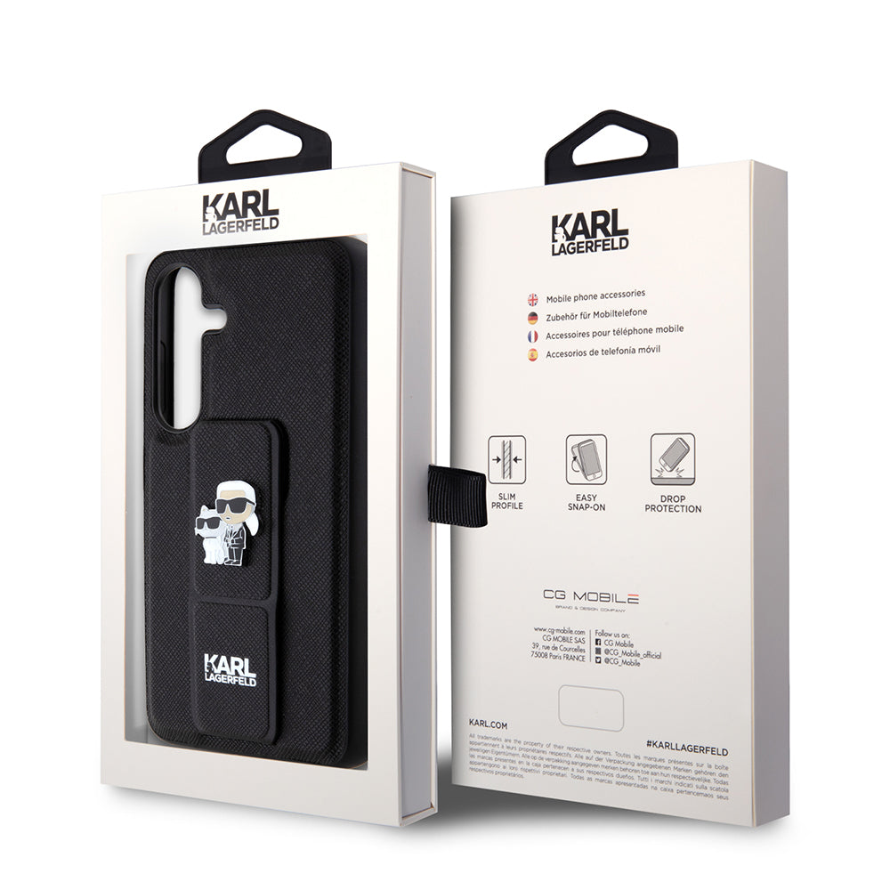 Custodia MagSafe per Samsung Galaxy S24 S921, Karl Lagerfeld, Saffiano Gripstand Karl & Choupette, Nera