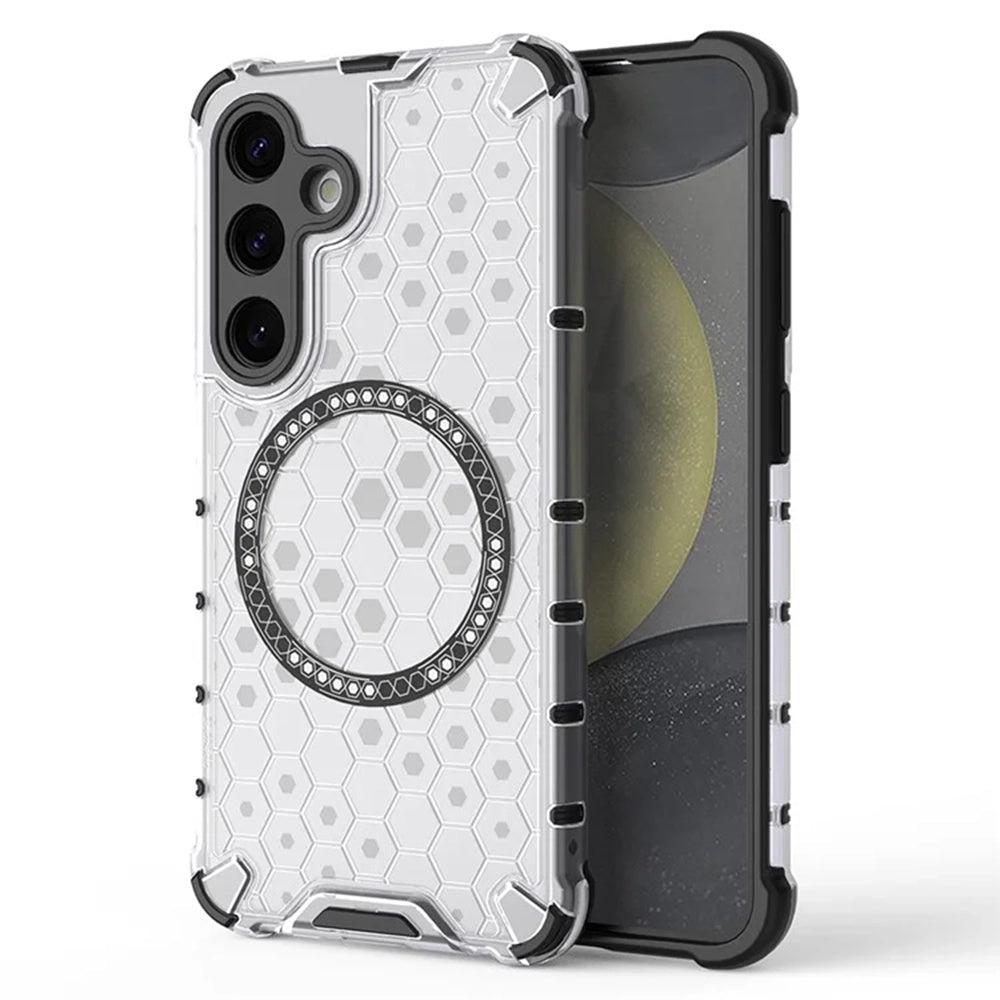 Custodia MagSafe per Samsung Galaxy S24 S921, Techsuit, HoneyComb Shield, Bianca