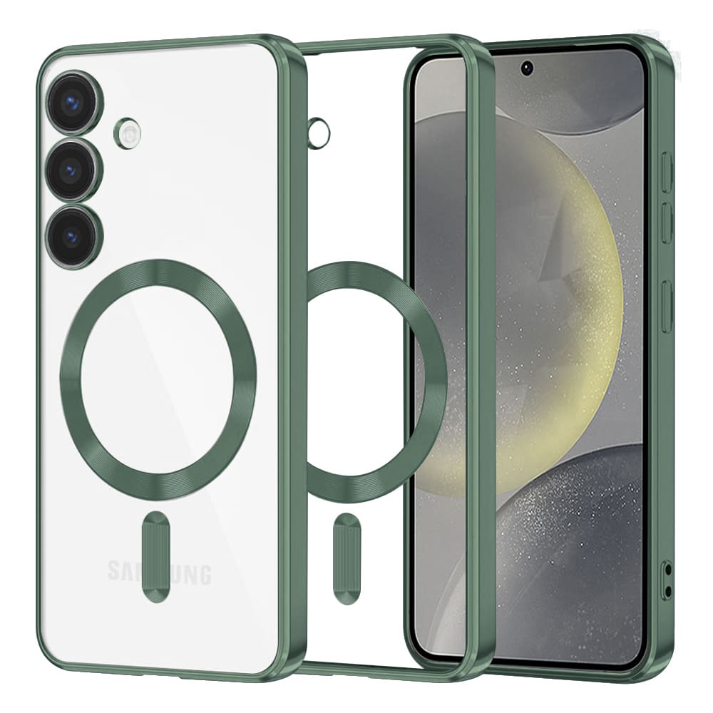 Custodia MagSafe per Samsung Galaxy S24 S921, Techsuit, Luxury Crystal, Verde Scuro