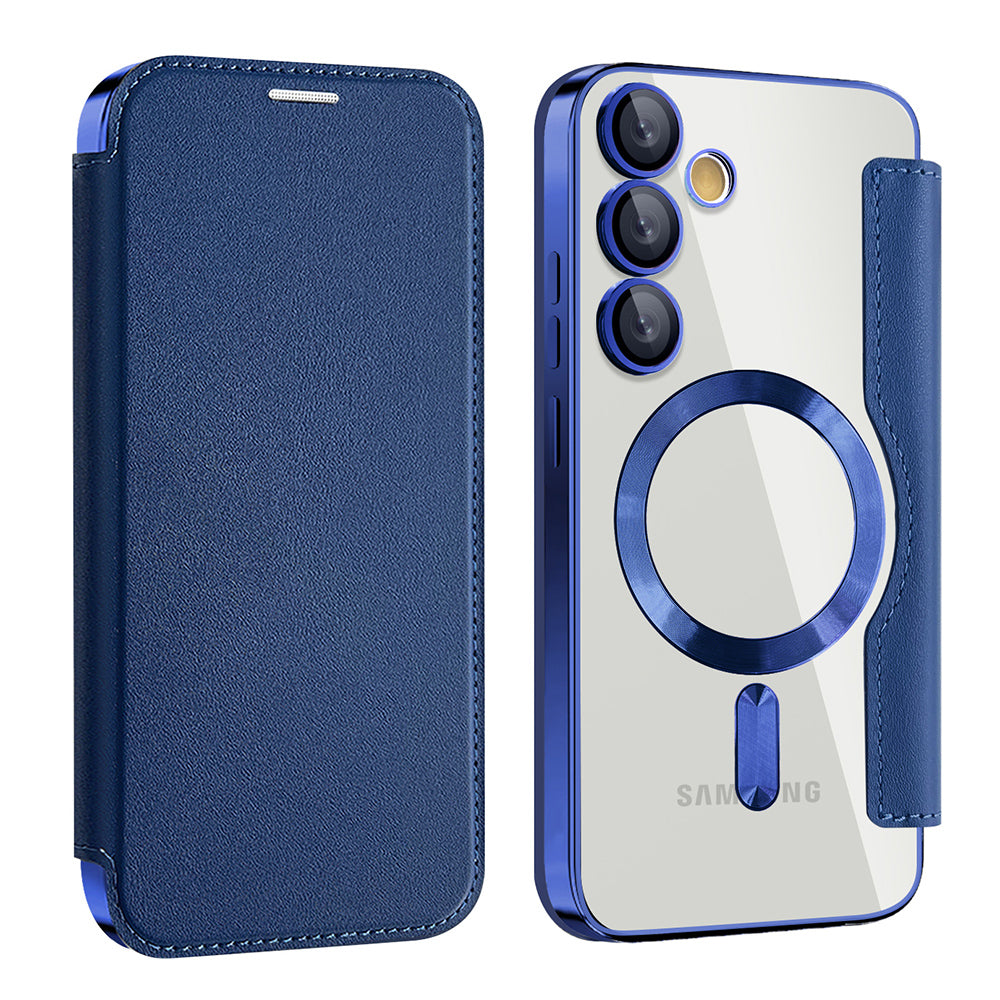 Custodia MagSafe per Samsung Galaxy S24 S921, Techsuit, SmartMag Book, Blu