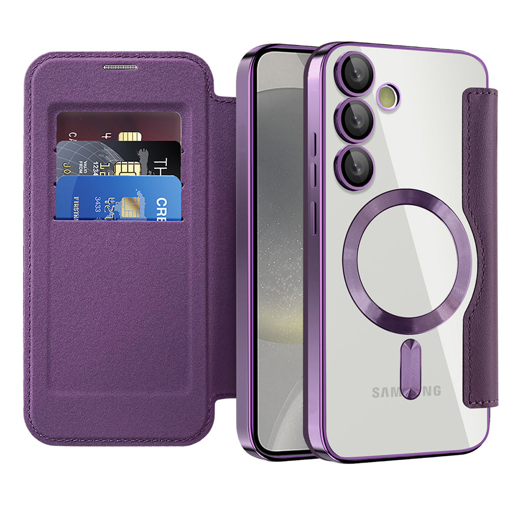Custodia MagSafe per Samsung Galaxy S24 S921, Techsuit, SmartMag Book, Viola